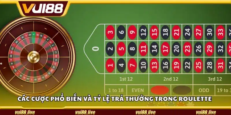 Các cược phổ biến và tỷ lệ trả thưởng trong Roulette